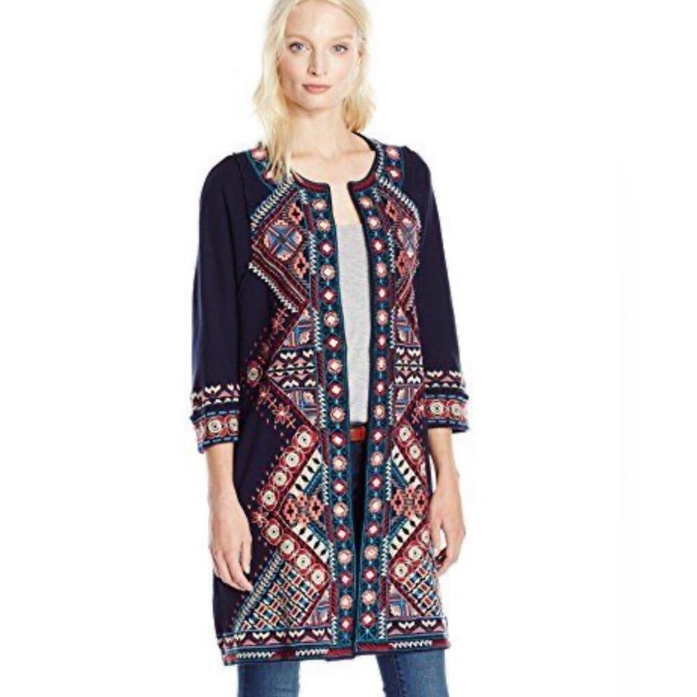 Johnny Was JWLA Women’s Lorne Raw Seam Embroidered Wrap Cardigan / Sweater - M - Picture 1 of 8